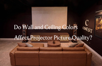 Professional home theater setup with a UST projector cabinet, exploring the impact of wall and ceiling colors on projector picture quality
