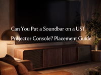 UST projector console with premium home theater setup and sound system